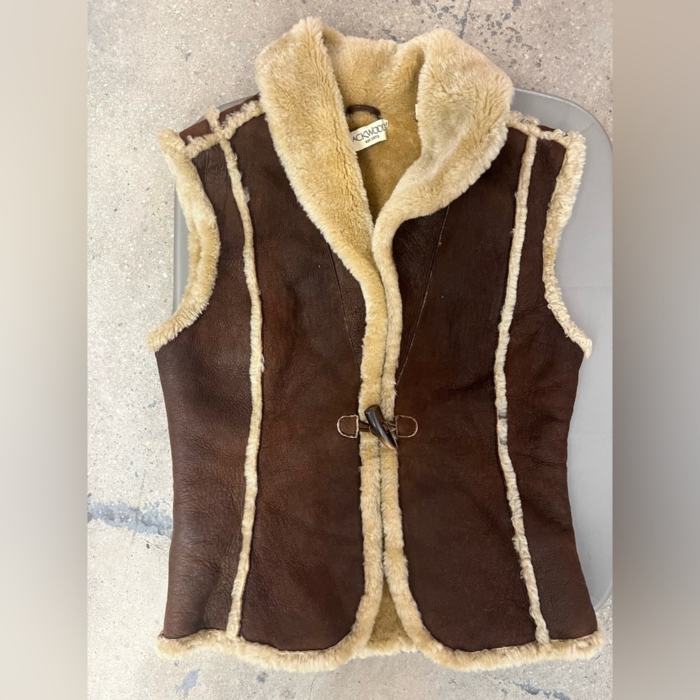 Shearling Leather Suede Gilet (Vest)  - Dark Brown